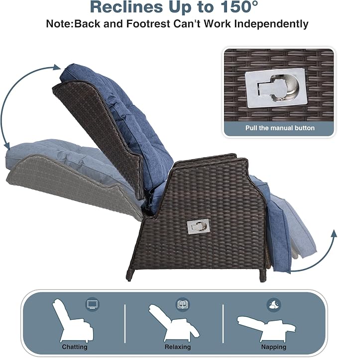 2 Pieces Outdoor Wicker Recliner - Image 3