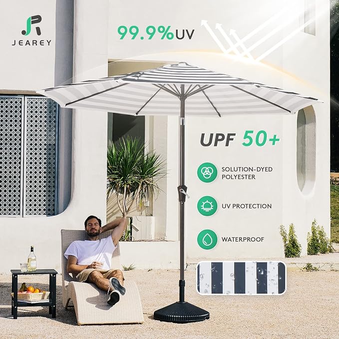 JEAREY 9FT Outdoor Patio Umbrella, Market Umbrella, Tilt & Crank UV Protection - Image 3