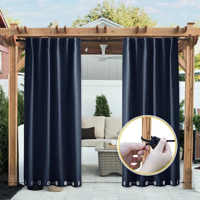 NICETOWN 2 Panels Outdoor Curtains Waterproof Extra Long W52xL108 Navy | - Image 9