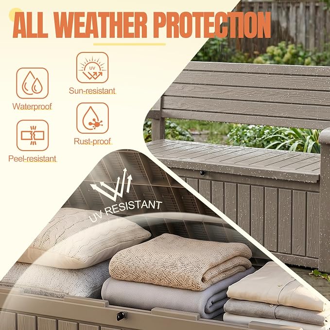 Storage Bench Outdoor Deck Box, Lockable Patio Furniture Grey | Waterproof & UV - Image 2