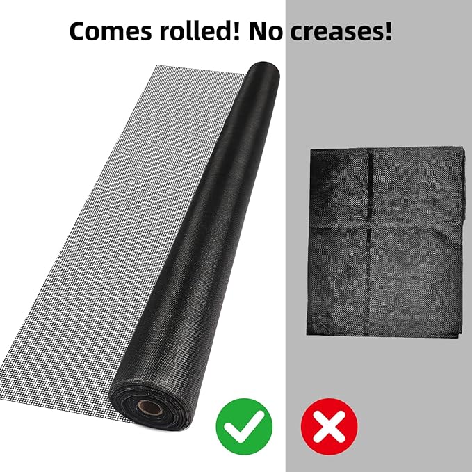 Fiberglass Window Screen Mesh Roll - 48"x100', Easy-to-Cut Screen Door Mesh for Windows, Pool, Porch Durable Mesh Replacement Option