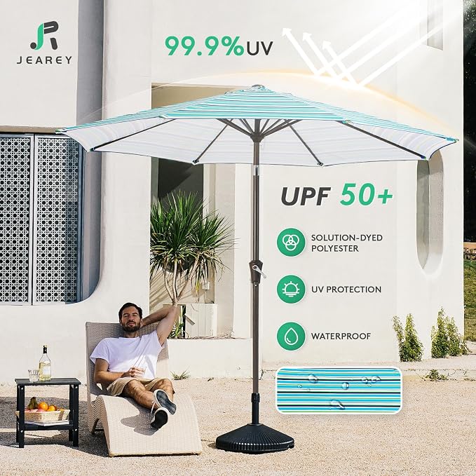 JEAREY 9FT Outdoor Patio Umbrella, Market Umbrella, Tilt & Crank UV Protection - Image 3