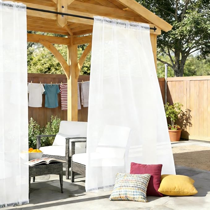 Outdoor Sheer Curtains for Patio Waterproof, 2 Panels Rod Pocket Indoor/Outdoor - Image 2