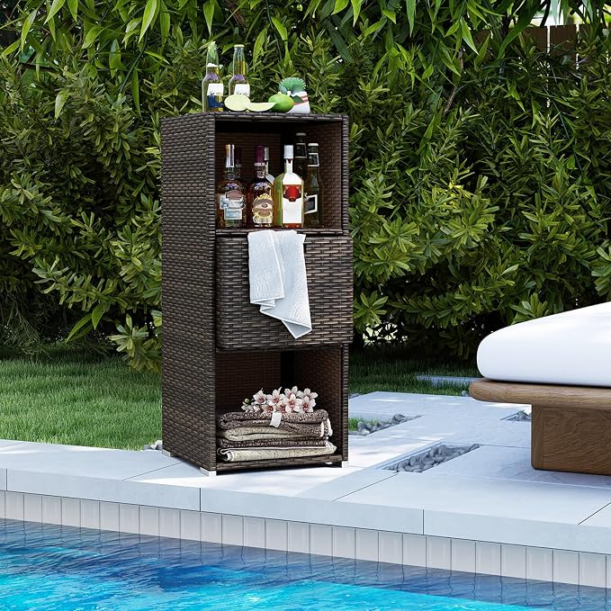 Tangkula Rattan Outdoor Storage Cabinet, Patiojoy Outdoor Wicker Cabinet - Image 8