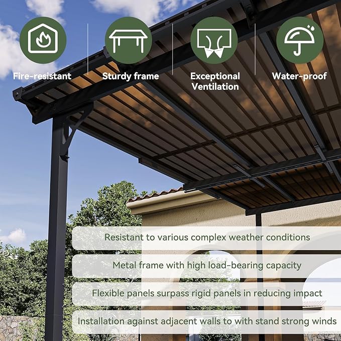 Aoxun 8’x10’ Gazebo with Light, Gazebo Pergola with Sloped Roof, Wall Mounted - Image 3
