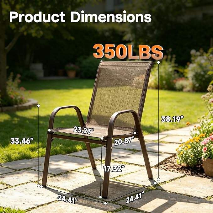 Patio Chairs Set of 4, Stackable High Back Outdoor Dining Chairs - Image 3