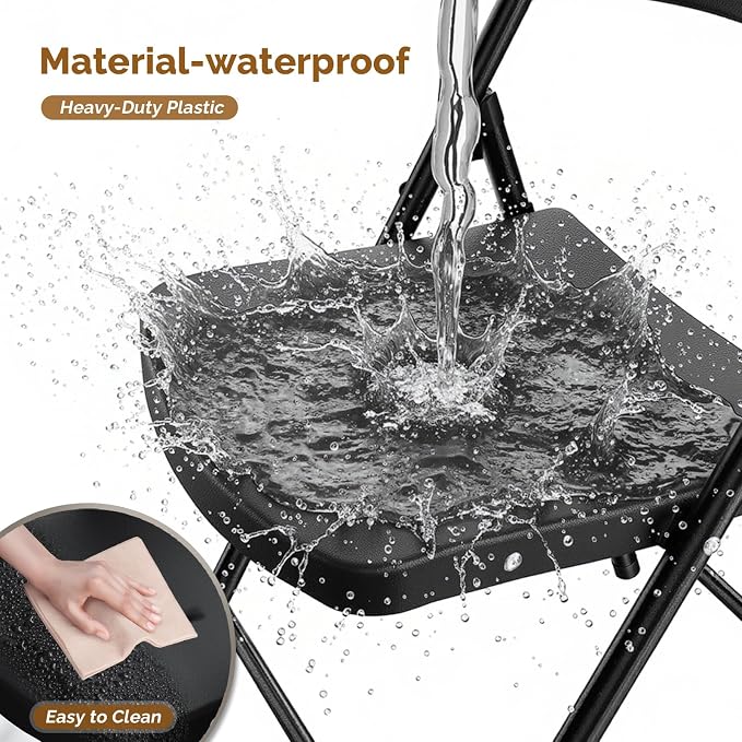 Bonnlo 8-Pack Black Plastic Folding Chairs, Portable Seat - Image 4