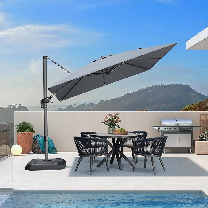 PURPLE LEAF Patio Outdoor Umbrella 9' x 9' Square All-Weather Light Grey | - Image 2