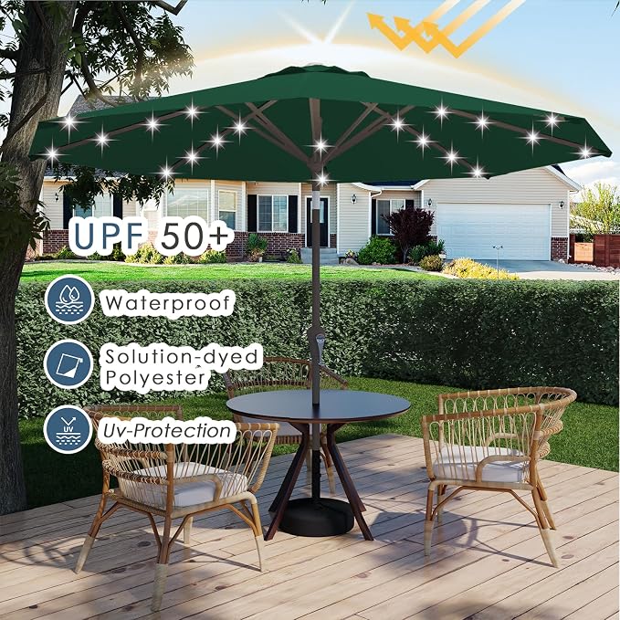 9FT Patio Umbrella with Solar Lights, Outdoor Market Umbrella with Tilt and - Image 5