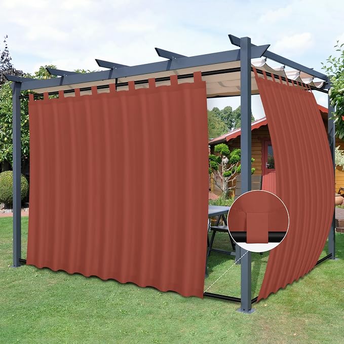 Easy-Going Outdoor Patio Curtains 2 Panels, 110x120 inch, Terra Red | Privacy by Easy-Going