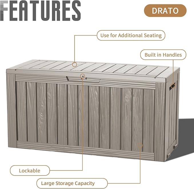 DRATO 100 Gallon Waterproof Deck Box Outdoor Storage Box - Image 7
