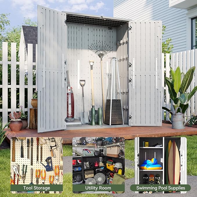 Aoxun Outdoor Storage Shed, 64 Cu.Ft Vertical Resin Sheds, Outdoor Waterproof - Image 7