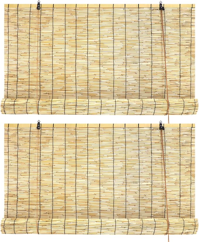 Bamboo Roll Up Shades 2 Pack, Reed Roller Blinds 47" W x 71" H, Natural Light - Image 2
