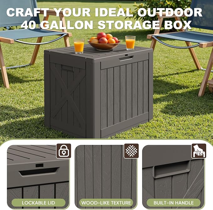 Greesum 40 Gallon Resin Deck Box, Outdoor Storage, Garden Tools, Pool Supplies - Image 4