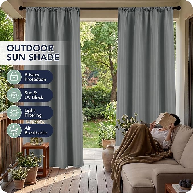 Outdoor Curtains for Patio Waterproof, 8 Panels, Rod Pocket | Weatherproof & - Image 3