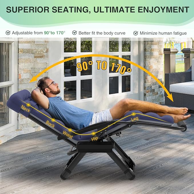 Suteck Oversized Zero Gravity Chair, Upgraded Lock and Footrest, Reclining - Image 8