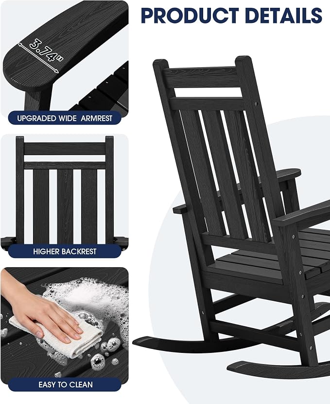 Oversized Outdoor Rocking Chair Set of 6, HDPE Patio Rockers - Image 8