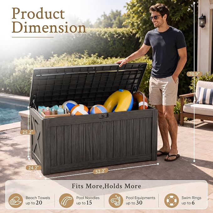 Devoko 120 Gallon Deck Box Resin Outdoor Storage Box Waterproof | Large Outdoor - Image 5