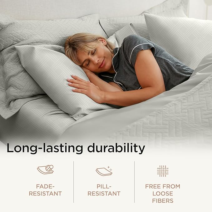 Threadmill Twin Sheets for Twin Mattress | 800 Thread Count Jacquard Celine Light Grey Sheet | 100% Cotton 3 Piece Bed Sheets | Extra Long Staple Cotton | Cotton Sheets with Elasticized Deep Pocket