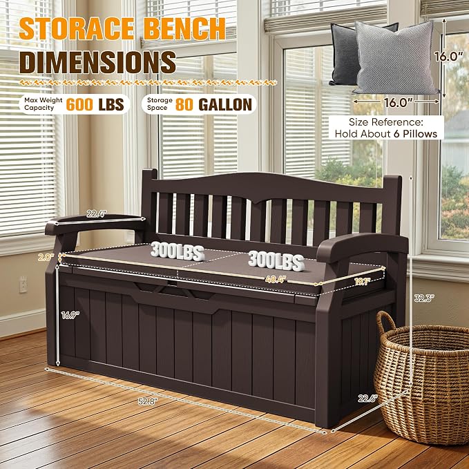 JUMMICO 80 Gallon Resin Outdoor Storage Bench - Image 3