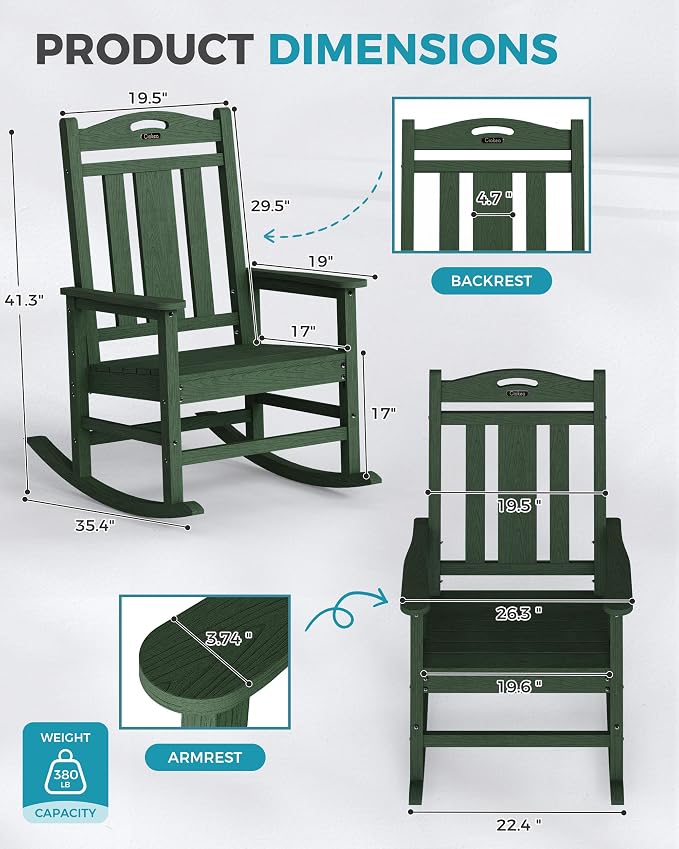 Oversized Outdoor Rocking Chairs Set of 8, 380lbs Heavy-Duty Large Patio Rocker - Image 3