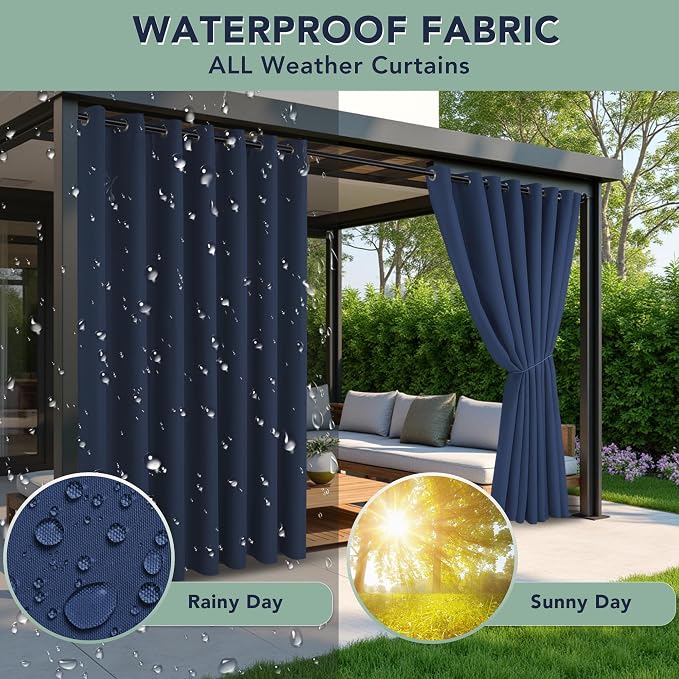 Outdoor Curtains for Patio Waterproof, 6 Drape Panels, Sun Shades | Privacy & - Image 2