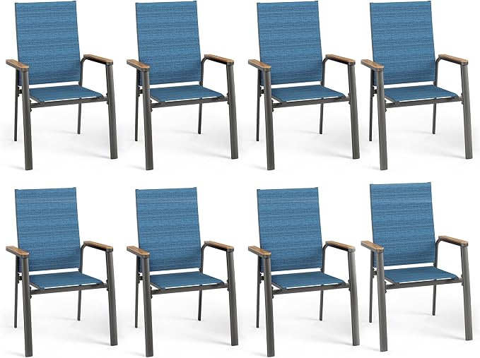 PHI VILLA Outdoor Stackable Dining Chairs Set of 8 w/Aluminum Frame, by PHIVILLA