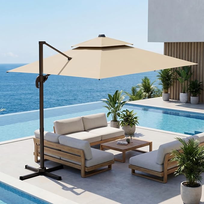 9x12 FT Patio Cantilever Umbrella, Rectangular Heavy Duty Offset Umbrella - Image 8