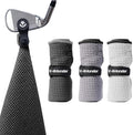 4Monster Golf Towels 3-Pack with Detachable Magnet and Portable Pouch, Quick-Dry Microfiber Golf Towel Set for Golf Bags,Custom Towel Gifts for Men or Women (3, Black/White/Grey)