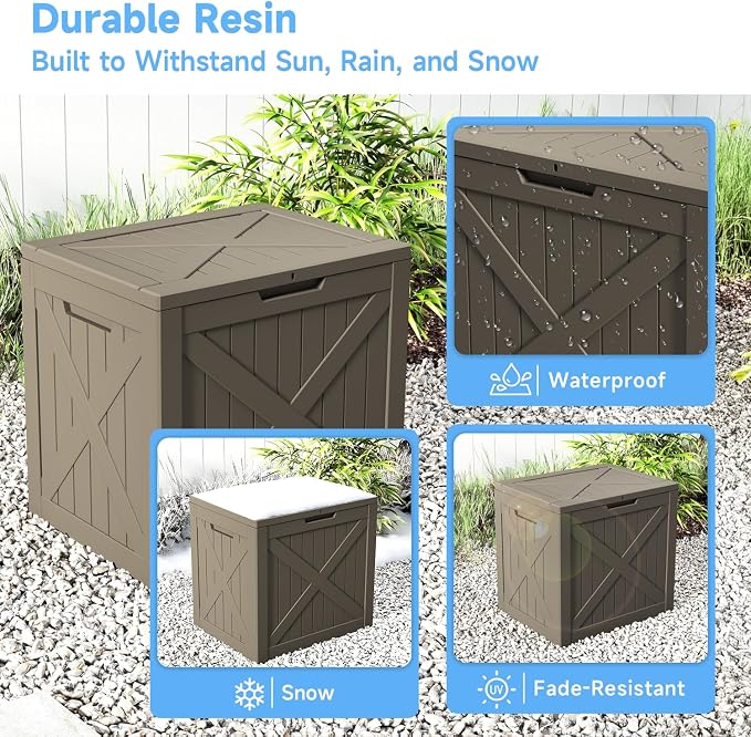 ROJIK 33 Gallon Resin Deck Box, Lockable Waterproof Weatherproof Outdoor - Image 5