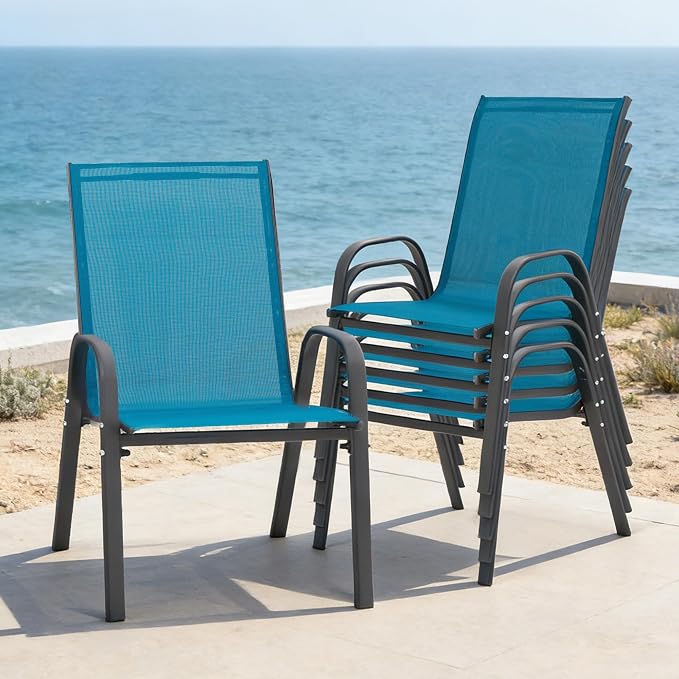24.4" Wide Outdoor Stackable Chairs Set of 6 | Stacking Patio Chairs - Image 2