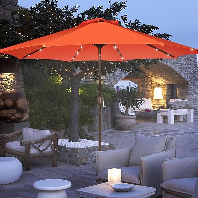 9 ft Solar Umbrella, 32 LED Lighted Patio Umbrella, Table Market Umbrella - Image 7