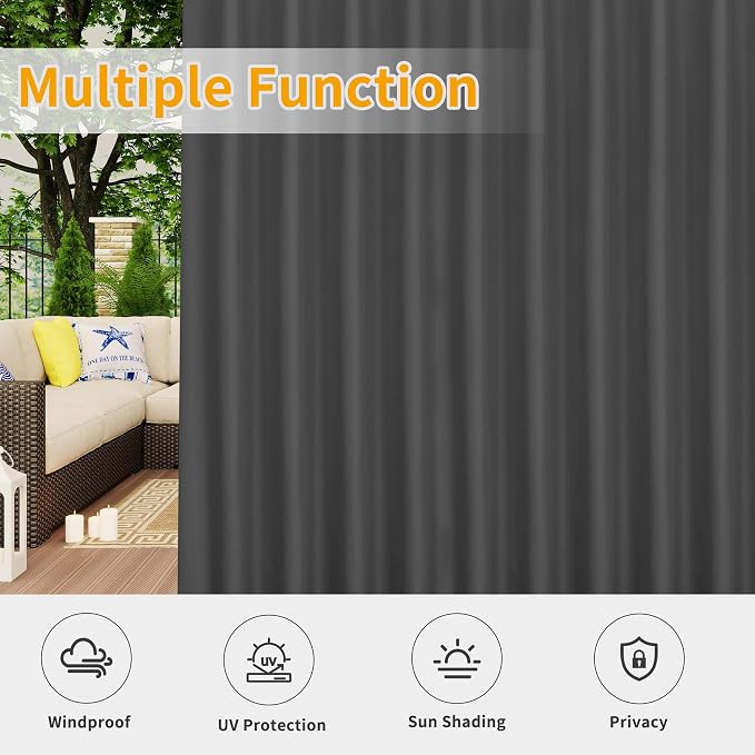 Easy-Going Outdoor Patio Curtains 2 Panels, 110x108 inch, Porch and Pergola - Image 5