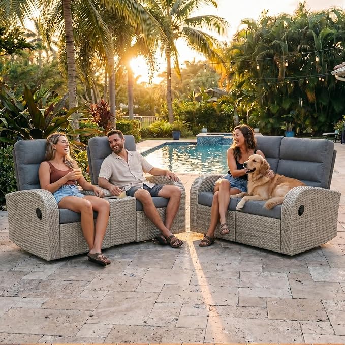 Oversized 3 Pieces Wicker Outdoor Recliner Loveseat - Image 3