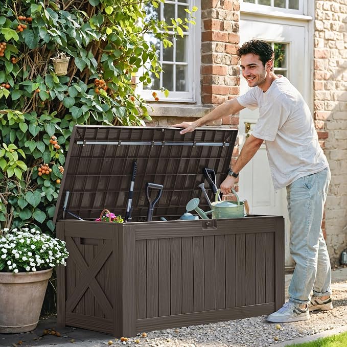Greesum 120 Gallon Deck Box, Resin Outdoor Storage Container, Garden Tools - Image 4