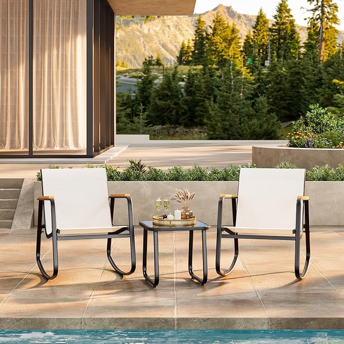 3 Pieces Patio Furniture Set, Outdoor Textilene Furniture Set, A Tempered Glass - Image 8