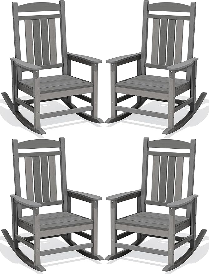 Oversized Outdoor Rocking Chairs Set of 4, Porch Rocker Unique Gray | by KINGYES