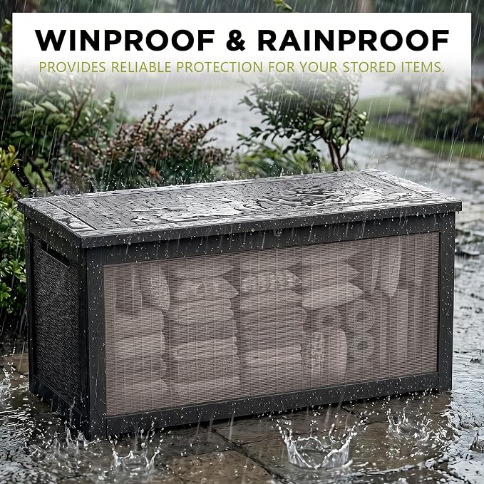 PatioZen Outdoor Storage Box Waterproof Extra Large 330 Gal Lockable, Hydraulic - Image 5