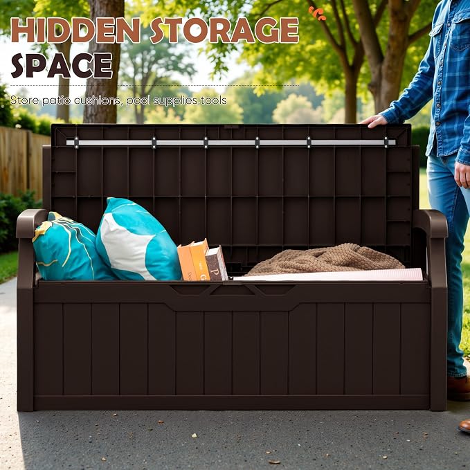 JUMMICO 80 Gallon Resin Outdoor Storage Bench Waterproof, Deck Box | Large Deck - Image 6