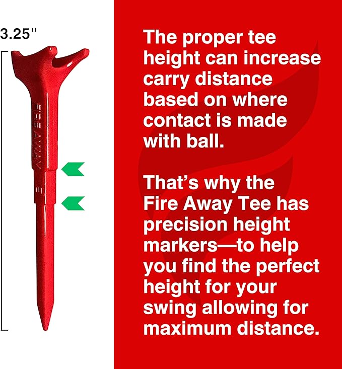 FIRE AWAY Premium Golf Tees, Reduced Ball Spin, Less Friction & Precision Height Markers for Perfect Trajectory, Made of Special Unbreakable Plastic Nylon Blend
