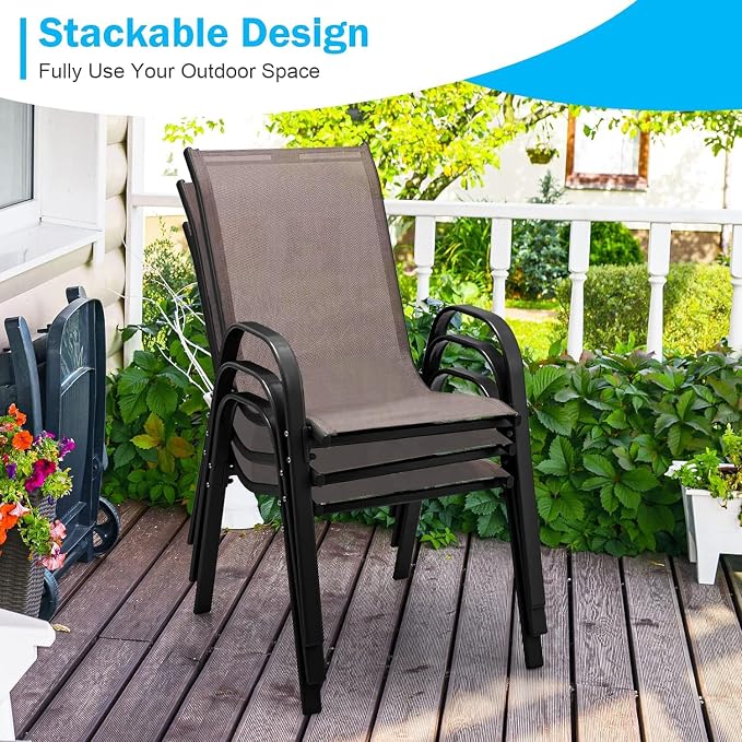 MEDIMALL Patio Chairs, Stackable Patio Chairs Set of 4, Outdoor Dining Chairs - Image 6