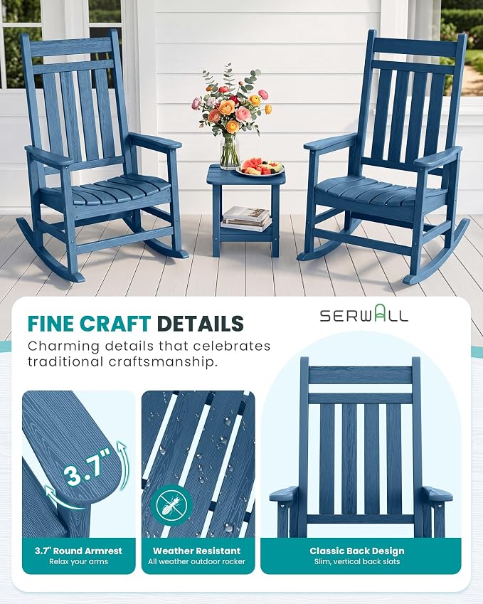 SERWALL Outdoor Rocking Chair Set of 2, Oversized Rocker - Image 7