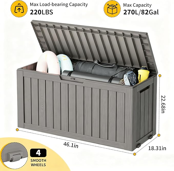 Deck Box, 82 Gallon Resin Indoor and Outdoor Storage Box Waterproof - Image 2