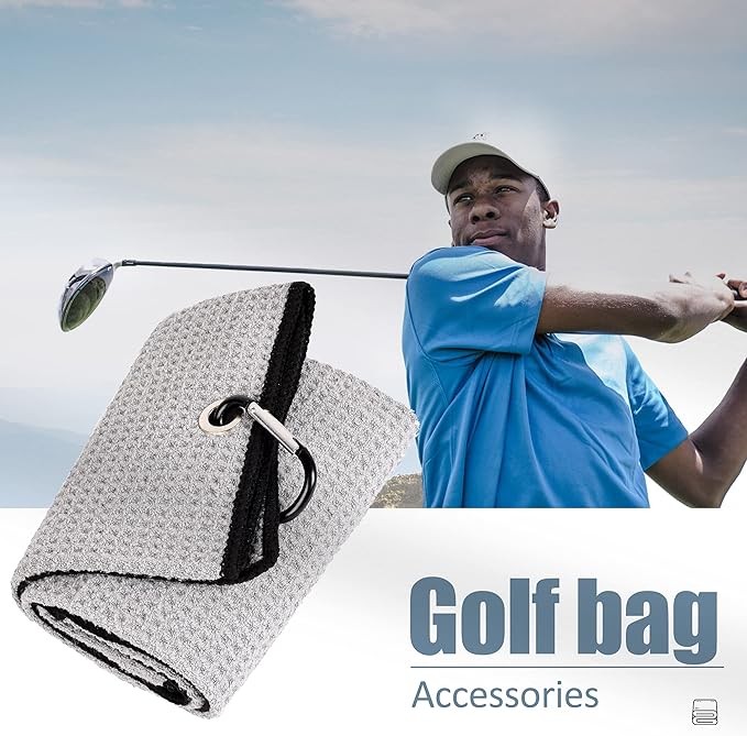 Mile High Life Microfiber Golf Towel, 21" X 24", Waffle Pattern w Clip, Super Absorbent Tri-fold Large Towels, Golf Bag Accessories for Men & Women（Gray）
