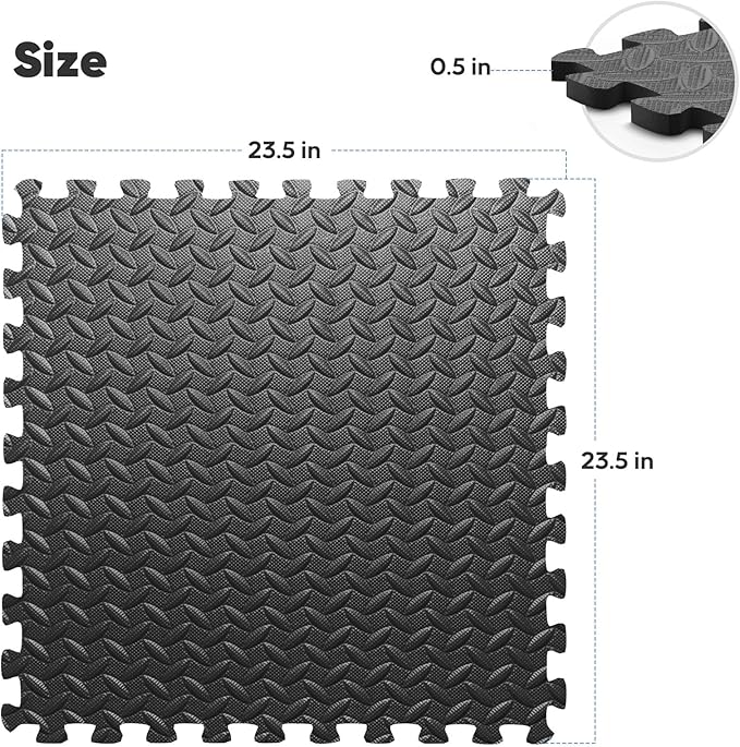 Home Gym Mat, Puzzle Exercise Mat, EVA Interlocking Foam Floor Tiles for Home Workout Equipment and Kids' Play Areas - Black, 24 in x 24 in x ½ in - 24 Tiles (Black, 24 Pack, 96 SQ FT)