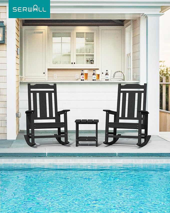 SERWALL Oversized Outdoor Rocking Chair, HDPE Patio Rocking Chair, All Weather - Image 2