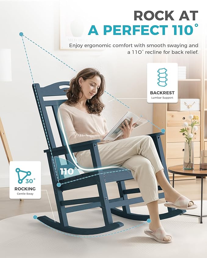 Oversized Outdoor Rocking Chair, 380lbs Heavy-Duty Large Patio Rocker, Weather - Image 5