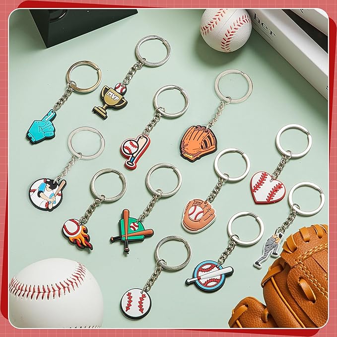 Batiyeer 36 Pack Baseball Keychains Bulk Party Favors Sports Ball Key Chains Funny Keyring Gifts for Women Men Birthday Supplies