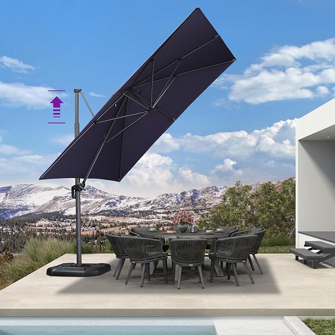 PURPLE LEAF Patio Telescopic Umbrella 11.5' x 11.5' Up Down Lifting Navy | by PURPLELEAF
