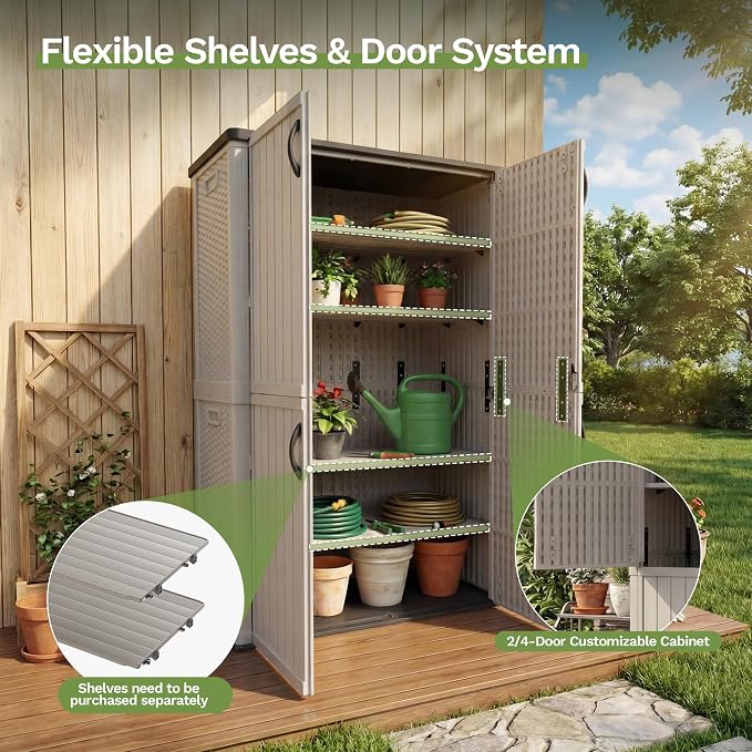 Patiowell 50 cu.ft Plastic Vertical Outdoor Storage Shed, Waterproof Resin - Image 7